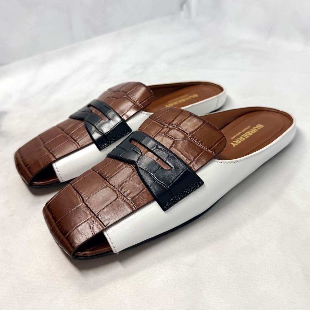 Burberry Beckswalk Leather Croc Backless Slide Mule Loafer Flat Shoes Colorblock - Picture 3 of 13